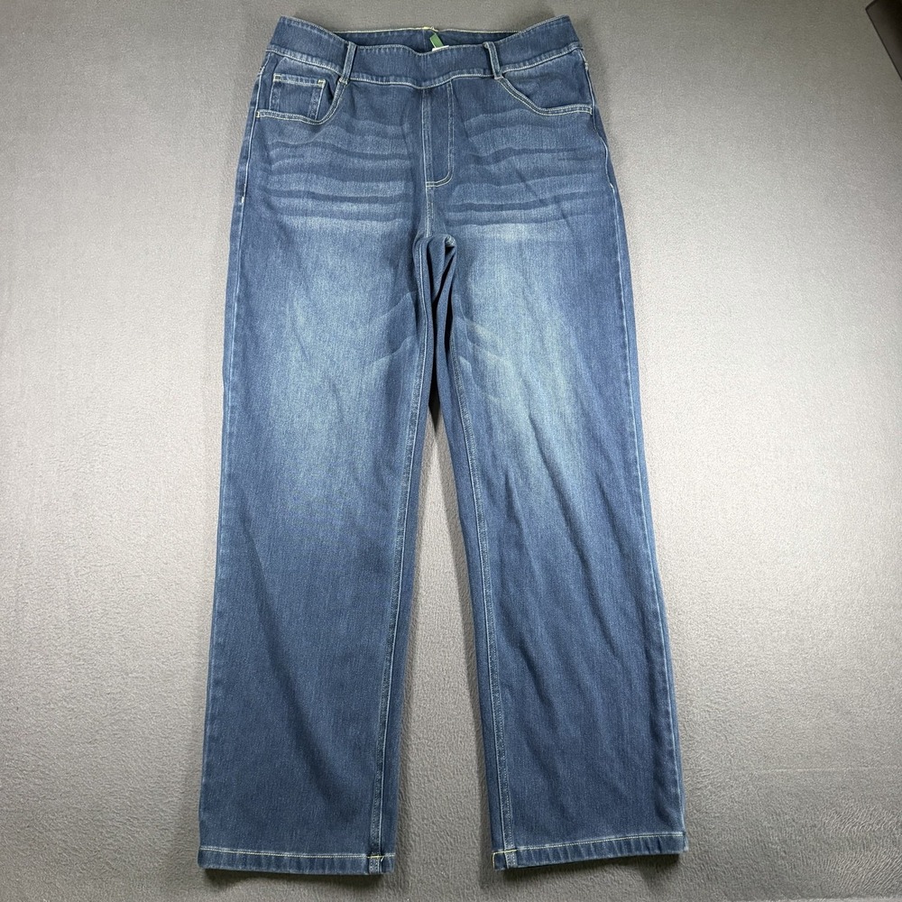 Halara Jeans Womens L Petite Blue Medium Wash Mid Rise Straight Stretch Denim